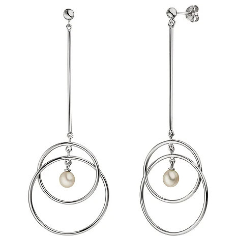 Colfem Ohrhänger 925 Sterling Silber, Süßwasser Perlen, lang - Bild 1