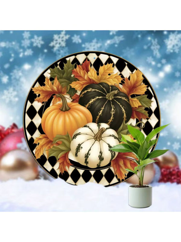 Willkommensschild Hello Young Vintage Autumn Pumpkins – runder Aluminiumkranz in mehrfarbigem Design, Durchmesser: 20,3 cm - Bild 7