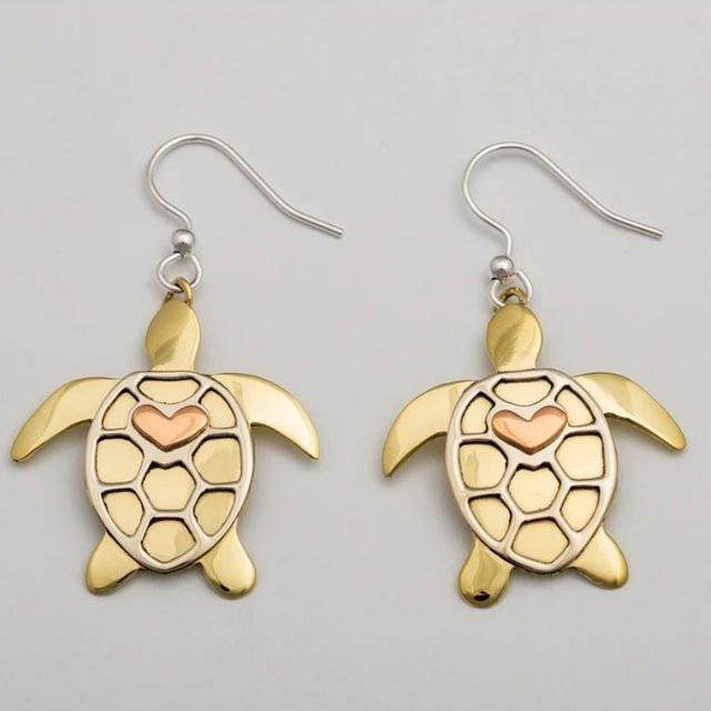 YoYo Hängeohrringe, Gold, Schildkrötenform, Herzdesign, Damen - Bild 1