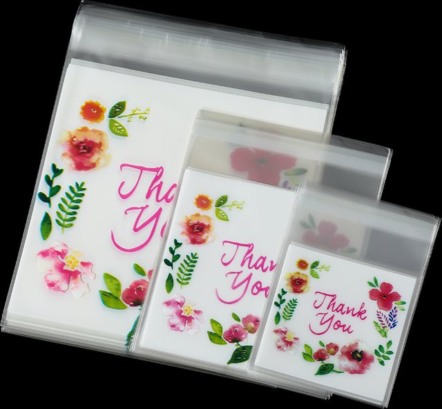 100 Stück selbstklebende Plastiktüten mit Aufschrift Thank You Flower in Transparent für Kekse und Partygeschenke von YouYoungDifferent - Bild 1