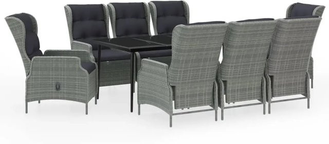 vidaXL Garten-Essgruppe 9-teilig aus PE-Rattan und Glas in Hellgrau - Bild 1