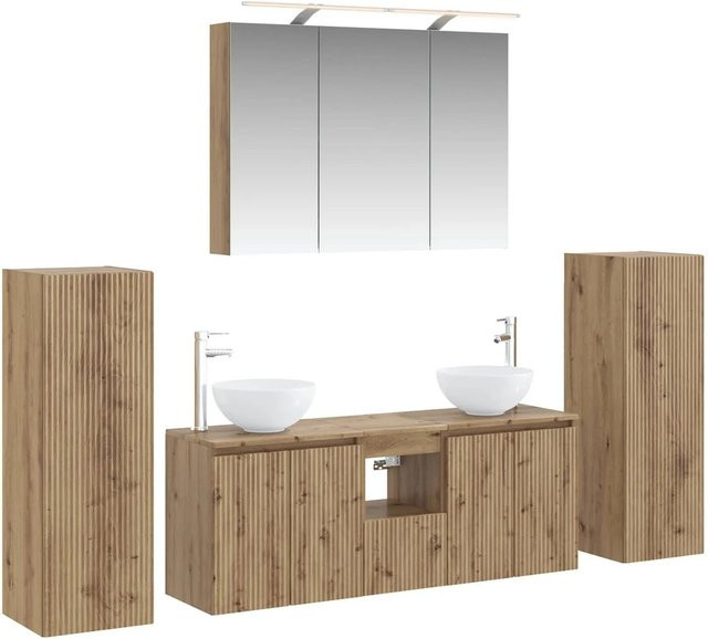 6-teiliges modernes Badezimmermöbel-Set von vidaXL in Artisan-Eiche mit Glas und LED-Beleuchtung, Braun - Bild 1