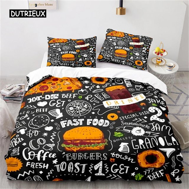 Bettwäsche-Set Gourmet Essen mit Burger und Pommes Frites aus Mikrofaser, B/H: 135 x 200 cm - Bild 1