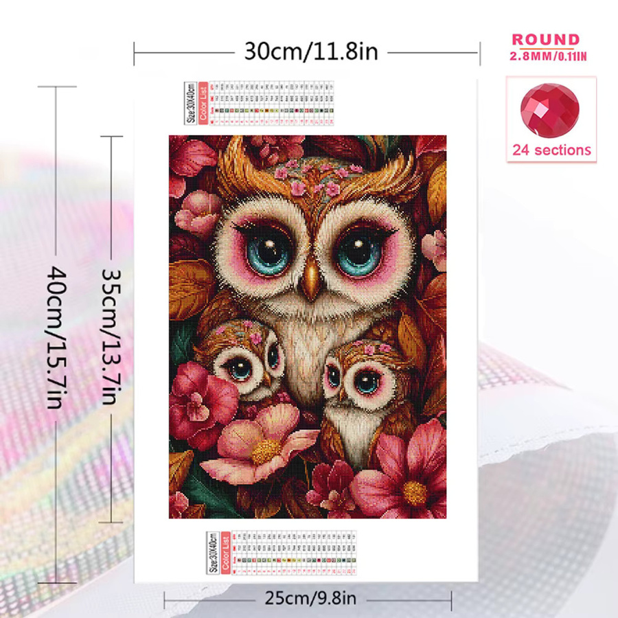 EverShine Diamantmalerei Eule mit Gänseblümchen als 5D Mosaik-Tierbild in Mehrfarbig, Breite: 30,0 cm, Höhe: 30,0 cm, Tiefe: 20,0 cm - Bild 2