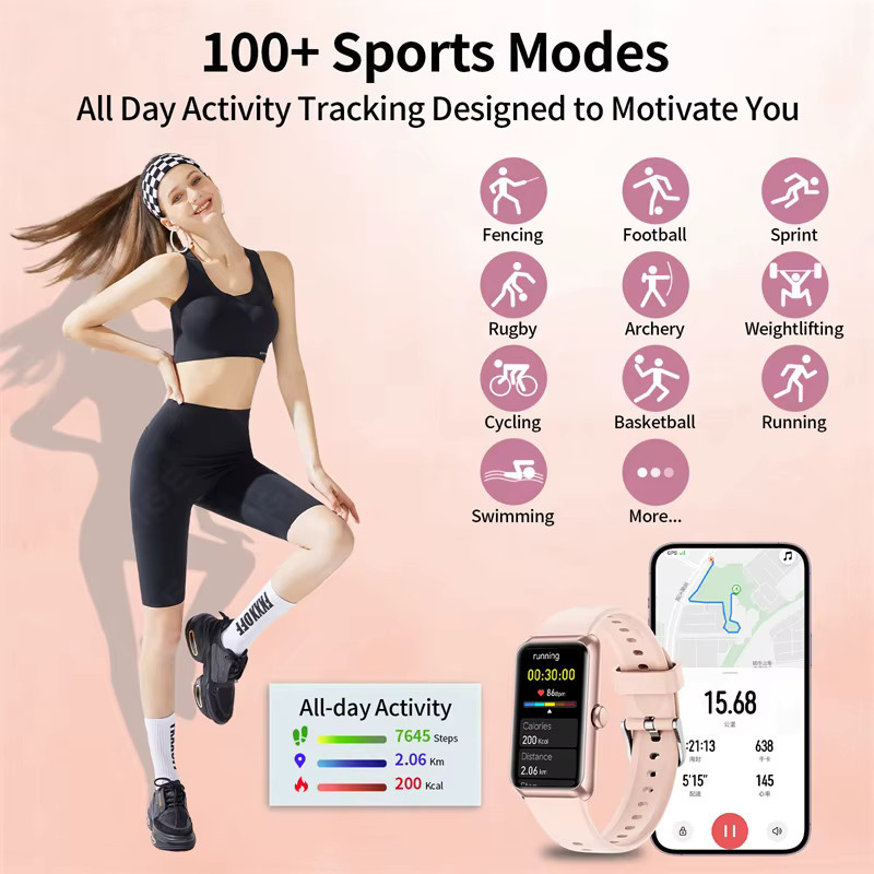 LIGE Fitness-Tracker Smartwatch für Damen und Herren mit Herzfrequenzmesser und 1,47 Zoll Display, Schritt- und Kalorienzähler für Android und iOS, Beige und Pink - Bild 2