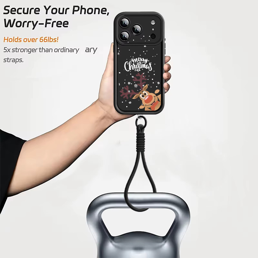 YISHANGOU Handyhülle mit Weihnachts-Hirschmuster für iPhone 11 bis iPhone 17 Pro Max, stoßfeste TPU-Abdeckung mit Lanyard, Farben: Rot und Schwarz - Bild 3