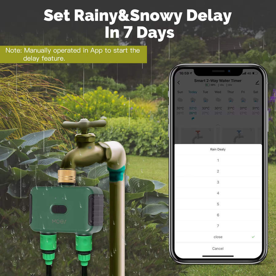 MOES Smart ZigBee Wasserzeitschaltuhr mit Messinganschluss und Filter, programmierbare Sprinklersteuerung in Grün, kompatibel mit Tuya, Alexa und Google, 1/2 Zoll - Bild 4