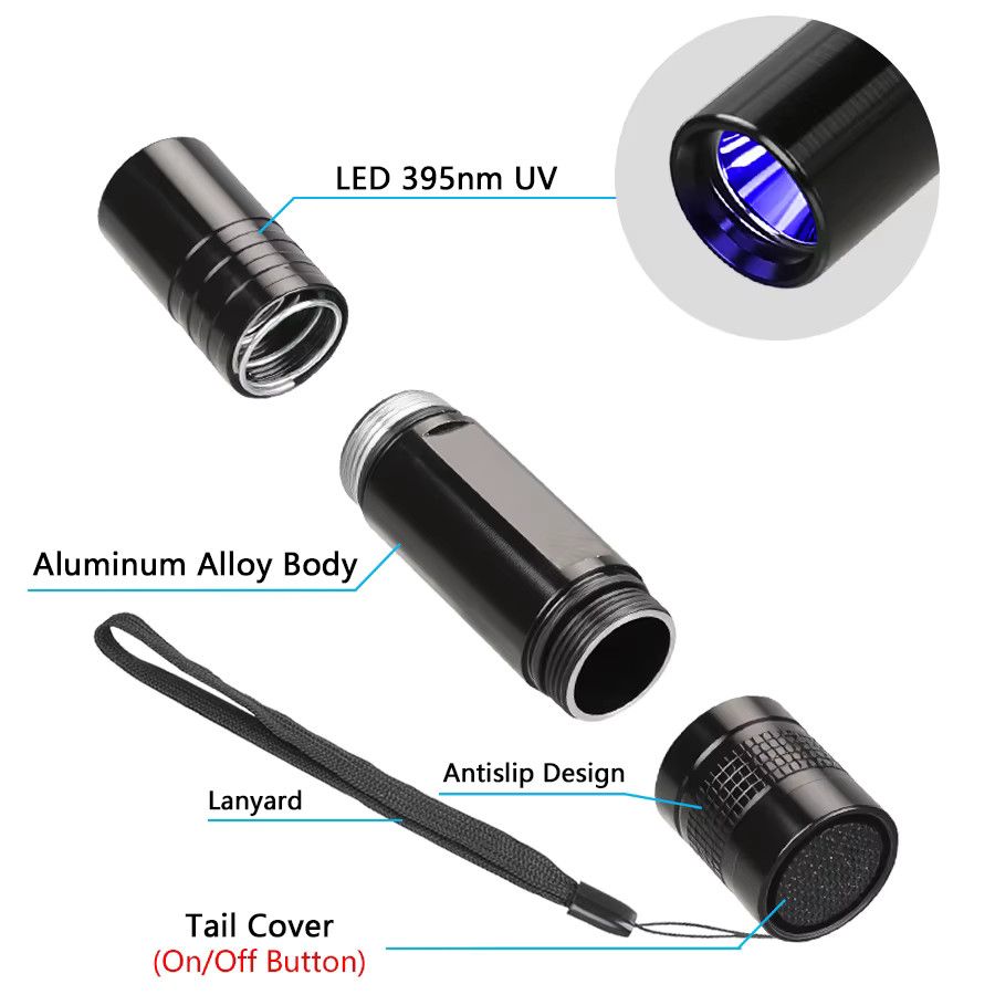 NEWBIRTH UV-Taschenlampe 395 nm Professionelles Schwarzlicht zur Erkennung von Urinflecken, Mineralien und Skorpionen sowie zur Nagelhärtung - Bild 4