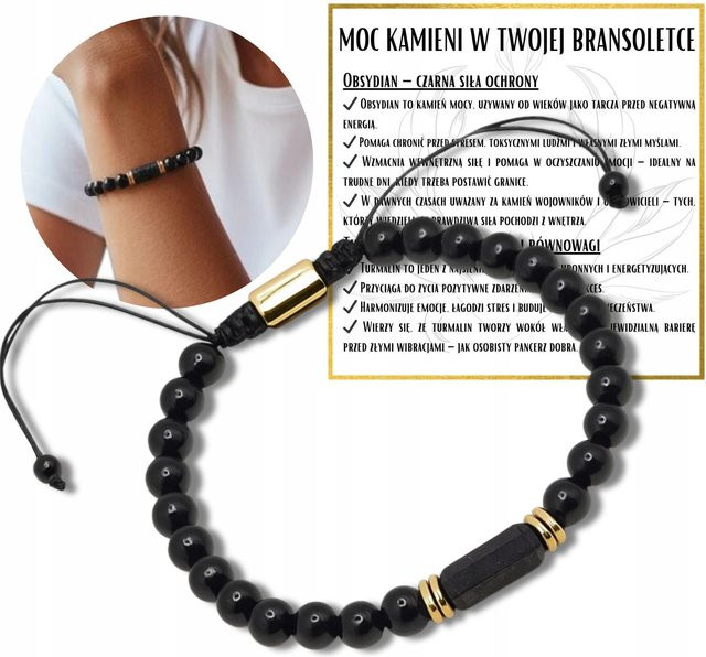 Armband Turmalin, Obsidian, Schwarz, Unisex, verstellbar - Bild 1