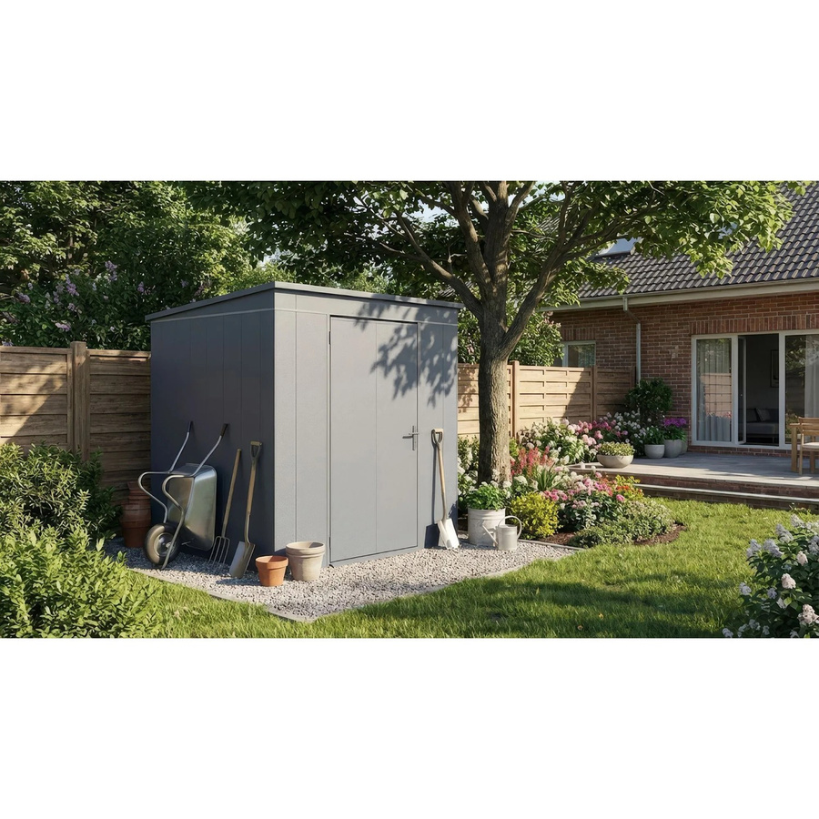 Weka Metall-Gerätehaus Gary in Anthrazit mit einer Breite von 192 cm und einer Tiefe von 198 cm - Bild 2