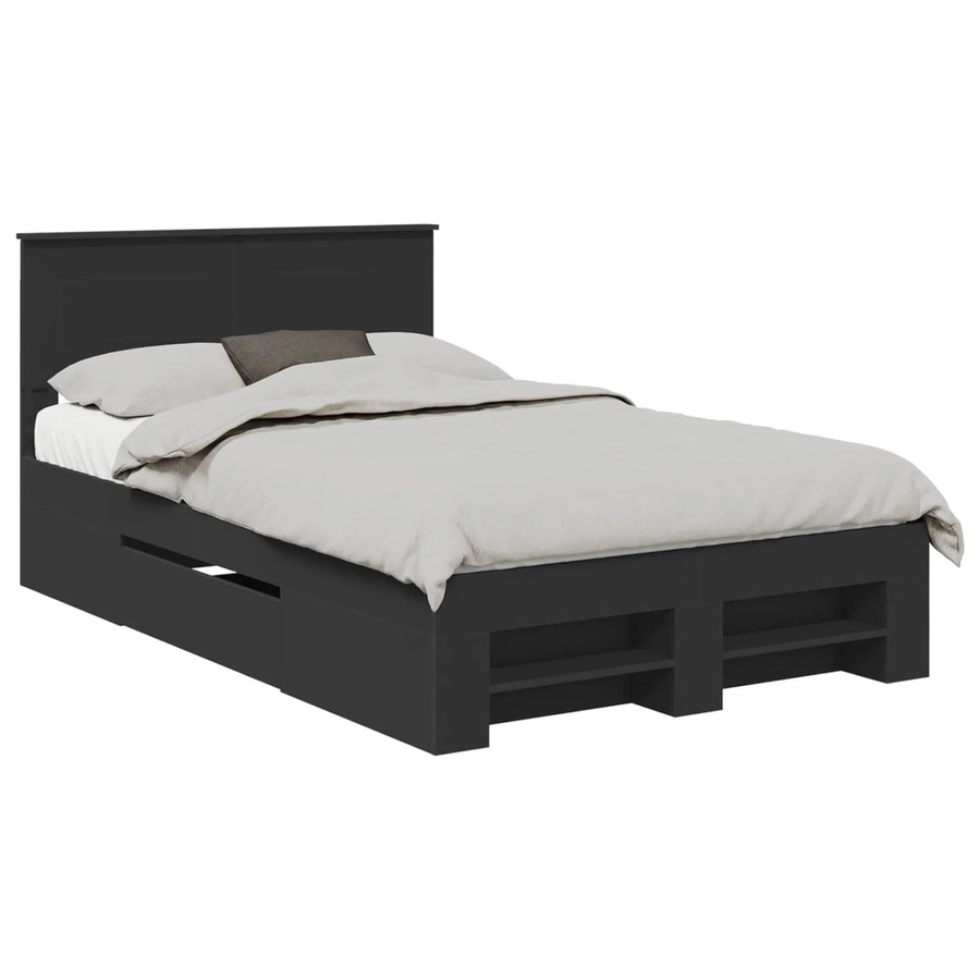 vidaXL Bettrahmen mit Kopfteil aus Holzwerkstoff in Schwarz Matt, B/T/H: 120 x 200 cm - Bild 2