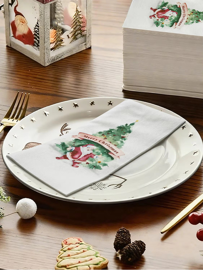 JINYU DOME Einweg-Dinner-Servietten aus Papier mit Weihnachtsbaum-Motiv in Weiß - Bild 6