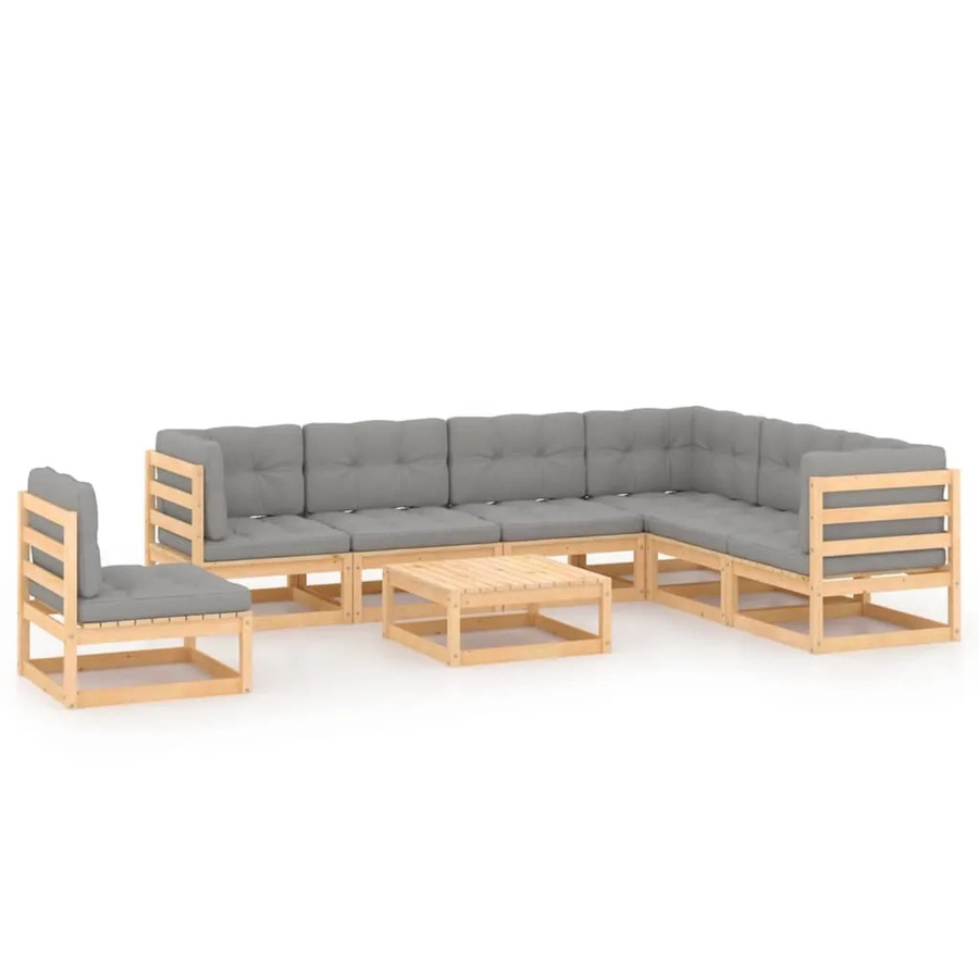 vidaXL 8-teiliges Garten-Lounge-Set aus massivem Kiefernholz in L-Form mit grauen Polstern - Bild 2