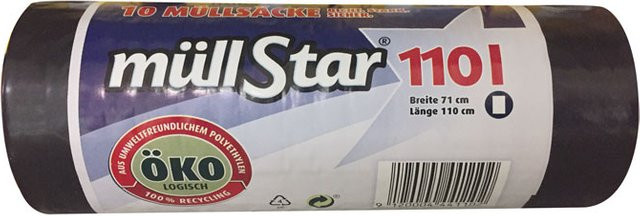 müllstar Öko-Müllsäcke aus 100 % Recycling-Material, schwarz, 10 Stück, 110 Liter - Bild 1