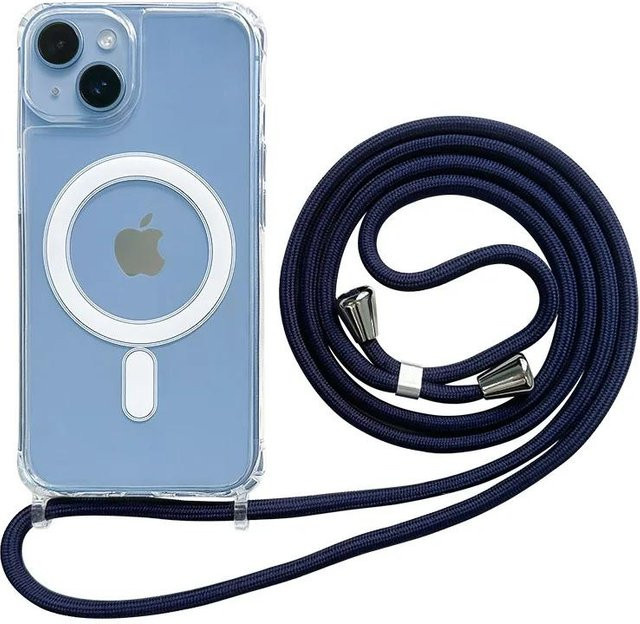 Rui Di Crossbody Lanyard Magnetische iPhone Hülle mit Magsafe und klarer Rückseite für iPhone 17 Air 16 16E 15 14 Plus 13 12 Pro Max 11 in Transparent und Blau - Bild 1