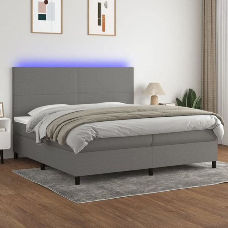 Vidaxl Boxspringbett mit Matratze und LED in Grau und Weiß aus Stoff, B/T/H: 200 x 200 x 118 cm - Bild 1