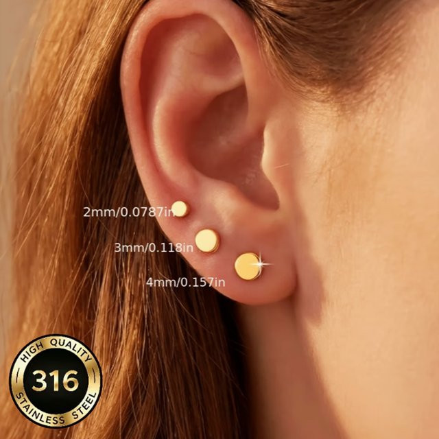 LUXUSTEEL Ohrstecker Edelstahl, vergoldet, Unisex, 2/3/4mm - Bild 1