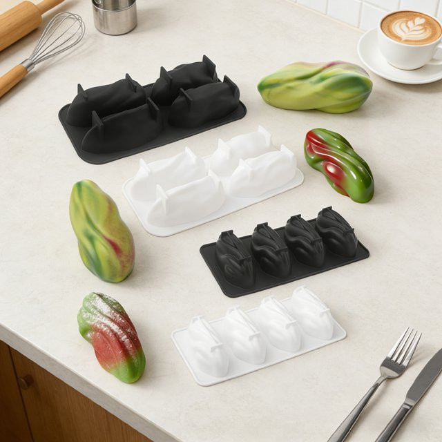4-fach Silikonform Meibum für Pistazien-Mousse-Kuchen, Schokoladen-Dessert-Pudding und DIY Kerzen in Ovalform - Bild 1