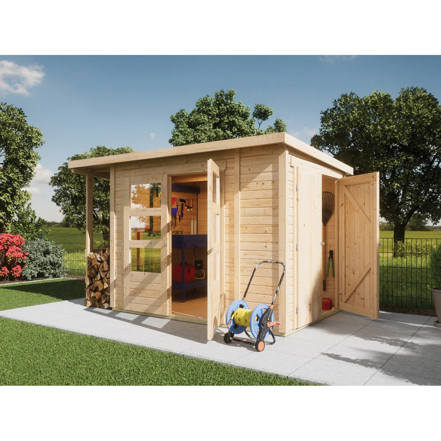 Karibu Gartenhaus Flexi Pultdach aus Massivholz Fichte Naturbelassen 4,42 m² - Bild 2