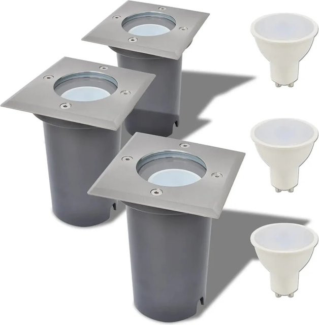 vidaXL LED-Bodeneinbaustrahler 3er Set quadratisch in Silbern und Grau für Außenbereich und Garten mit IP67 Schutzklasse - Bild 1