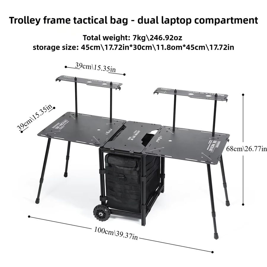 ISE MOUNT Camping-Klapptisch aus Aluminium mit Trolley-Rädern und Tragetasche, Schwarz - Bild 2