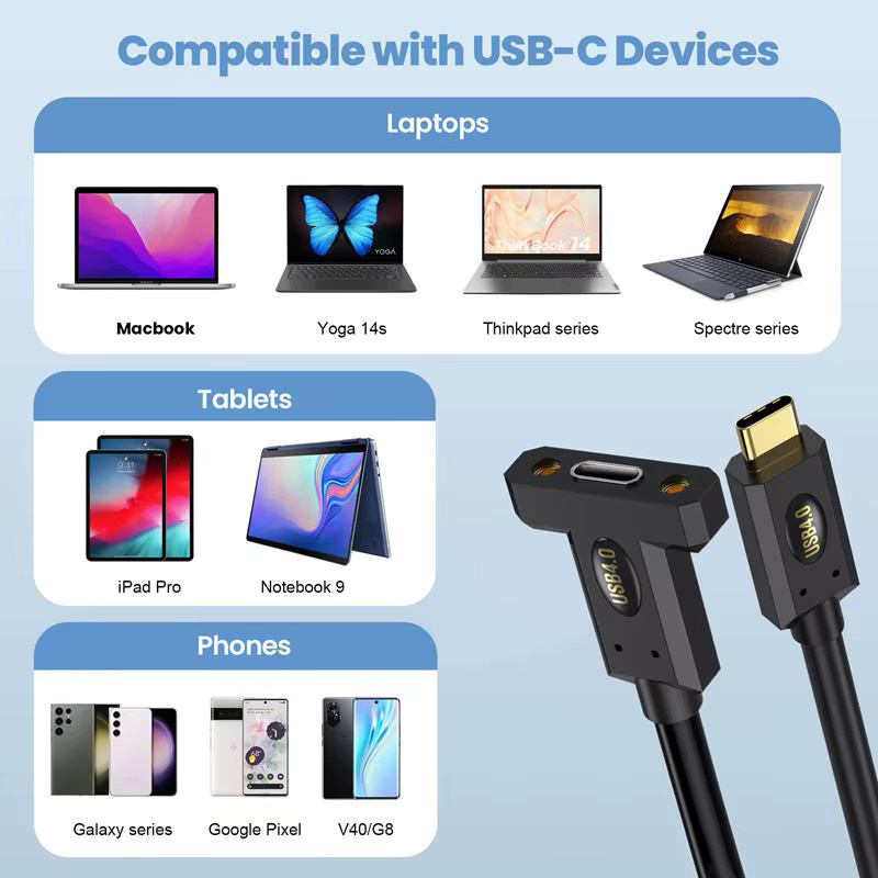 AXONUS USB4 Typ-C Panel-Verlängerungskabel mit Ohrschraube, Thunderbolt 4 kompatibel, 240 W, Schwarz - Bild 5