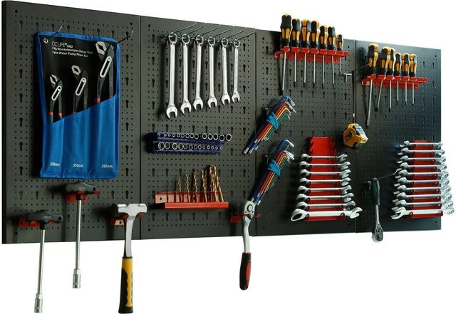 CCLIFE Werkzeugwand aus Metall mit 52-teiligem Zubehör, Schwarz, B/H/T: 160 x 60 x 2 cm - Bild 1