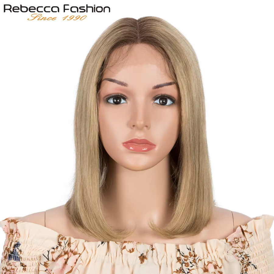 Rebecca Youth Echthaar-Perücke Bob Lace Front, Blond Rosa Rot, Damen - Bild 2
