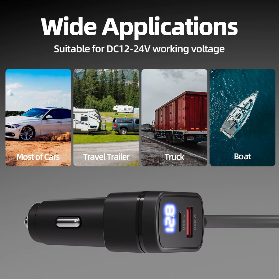 3M Starlink Mini-Stromkabel 3-in-1 mit USB-C, QC 3.0 und Voltmeter-Anzeige in Schwarz - Bild 3