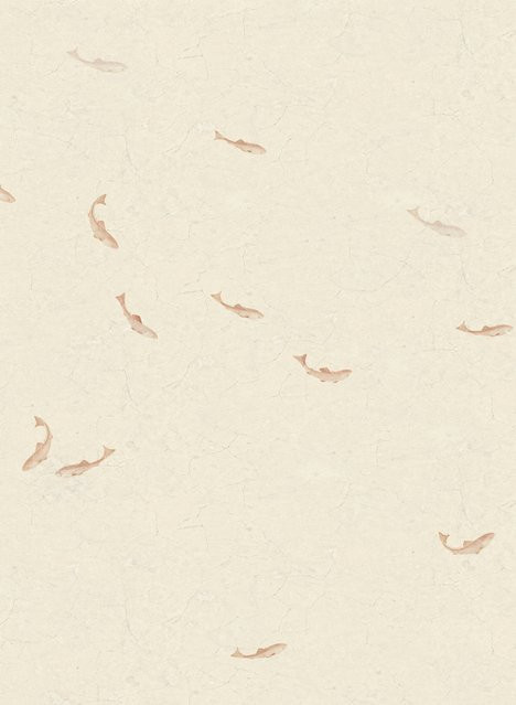 Sandberg Mural Hav Tapete in Terracotta mit Fischmotiv im skandinavischen Design aus Vlies - Bild 1