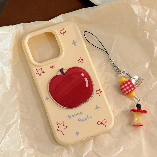 MUQGEW Stoßfeste Handyhülle mit 3D-Cartoon-Apfel-Design und Anhänger für iPhone 16, 15, 14, 13, 12 Pro Max in Rot - Bild 1
