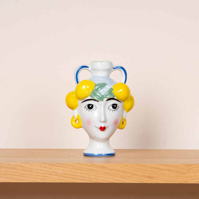 Keramik Vase Limona von BLUME2000 in Gelb Blau Weiß, Höhe: 20,0 cm, Breite: 15,0 cm, Tiefe: 12,0 cm - Bild 1
