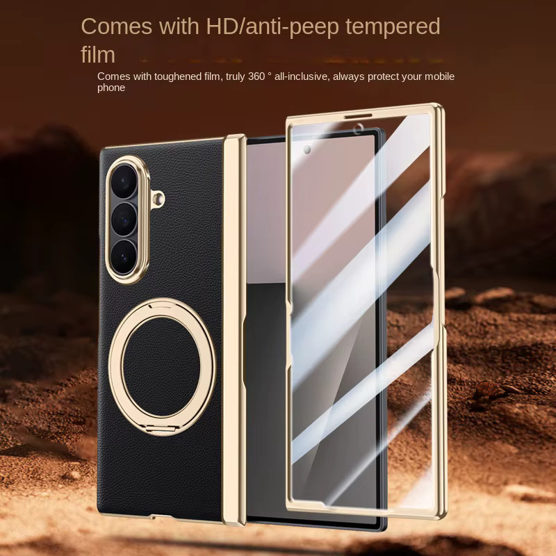 Luxuriöse magnetische PU-Leder Handyhülle mit Ringständer für Samsung Galaxy Z Fold 8 und Z Fold 7 in Schwarz oder Grün - Bild 4