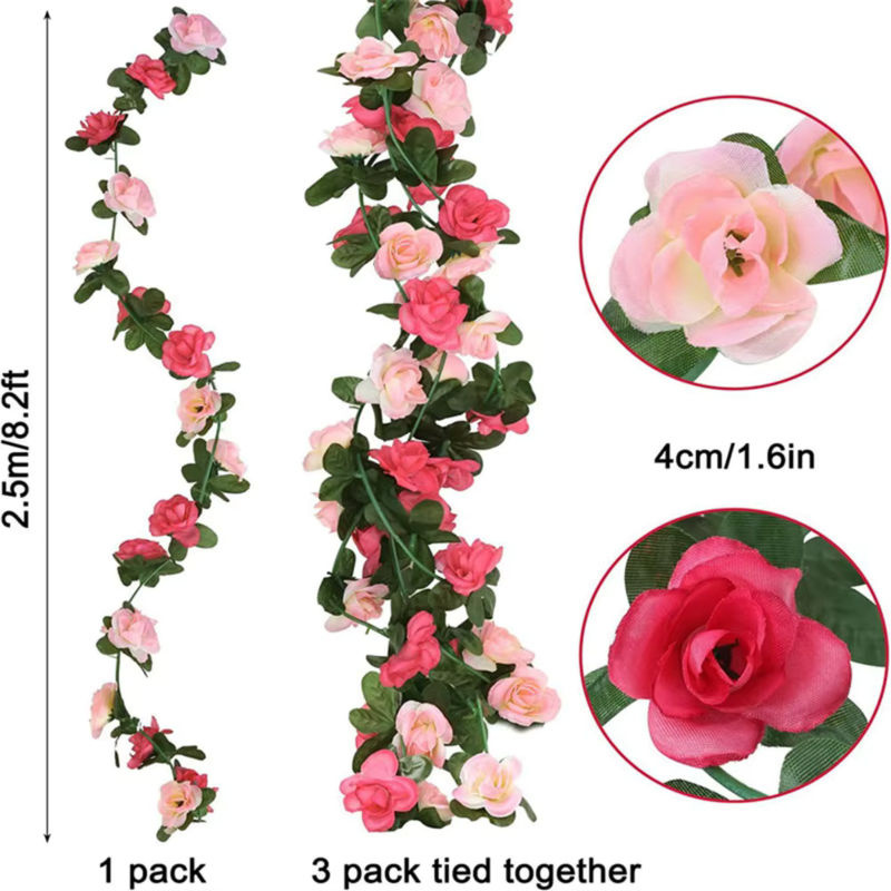 Künstliche Rosen-Girlande in Rosa, 2,5 m lange Blumenrebe für Hochzeitsdekoration und Wandbehang - Bild 3