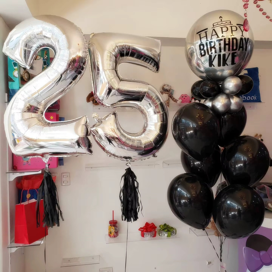 XHLFCJ Konfetti-Set mit 2 silbernen Luftballons in Form der Zahl 25, 40 Zoll große Party-Dekoration für deinen 25. Geburtstag oder Jahrestag - Bild 2