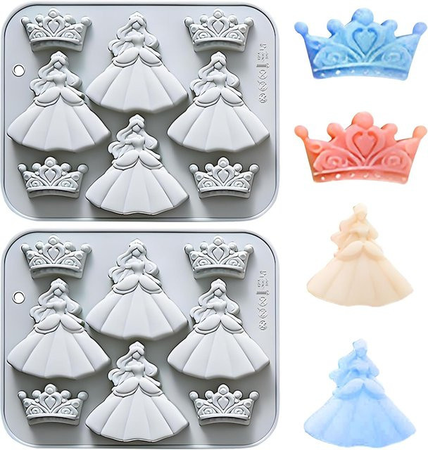 VERIDIAN 3D-Silikon-Backform für Fondant und Schokolade im Prinzessinnen-Stil mit Krone und Rock, Blau - Bild 1