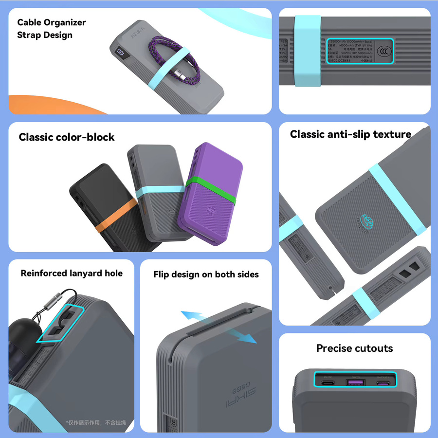 SIKAI Stoßfeste Powerbank-Hülle für UGREEN 145W 25000mAh PowerBank (Modell PB205) mit präzisen Aussparungen und Tastenschutz in Schwarz und Orange - Bild 4