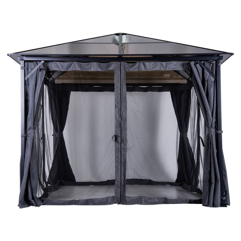 Outsunny Gartenpavillon modern mit Seitenteilen aus Polyester und Polycarbonat-Dach in Grau oder Braun, B/T/H: 300 x 300 x 265 cm - Bild 5