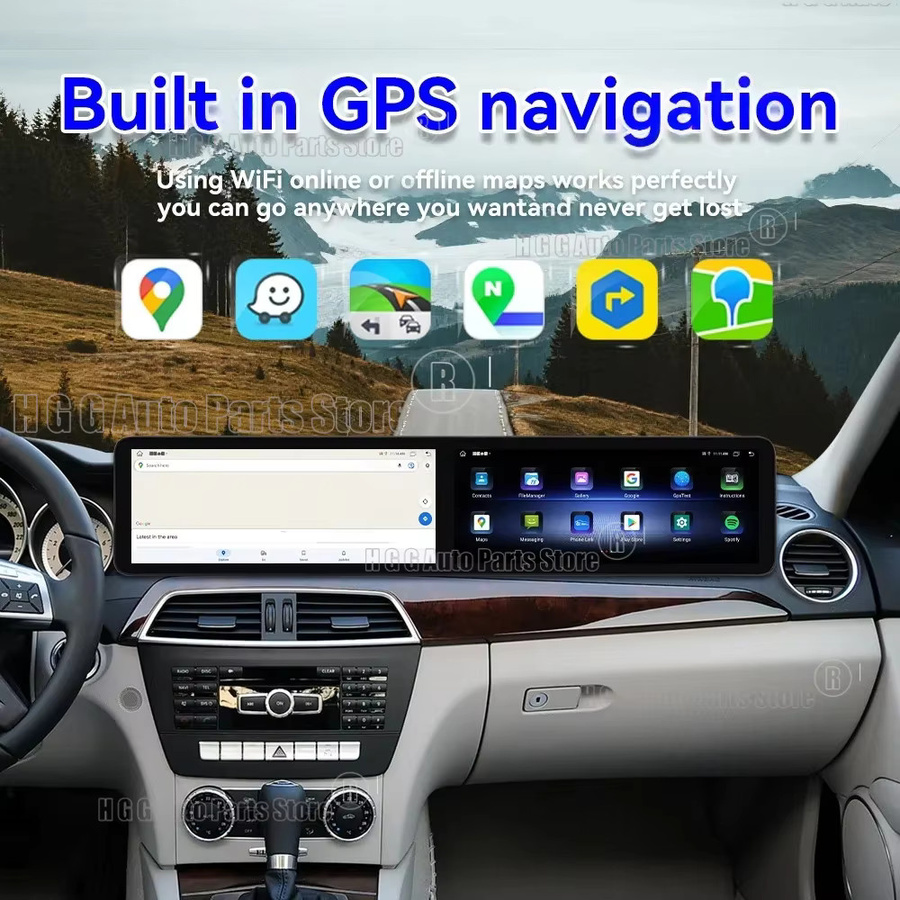 YANFU Dual Screen Android Multimedia Video Player mit Carplay, GPS und Navigation für Mercedes Benz C Klasse W204 2011-2014, Schwarz - Bild 5