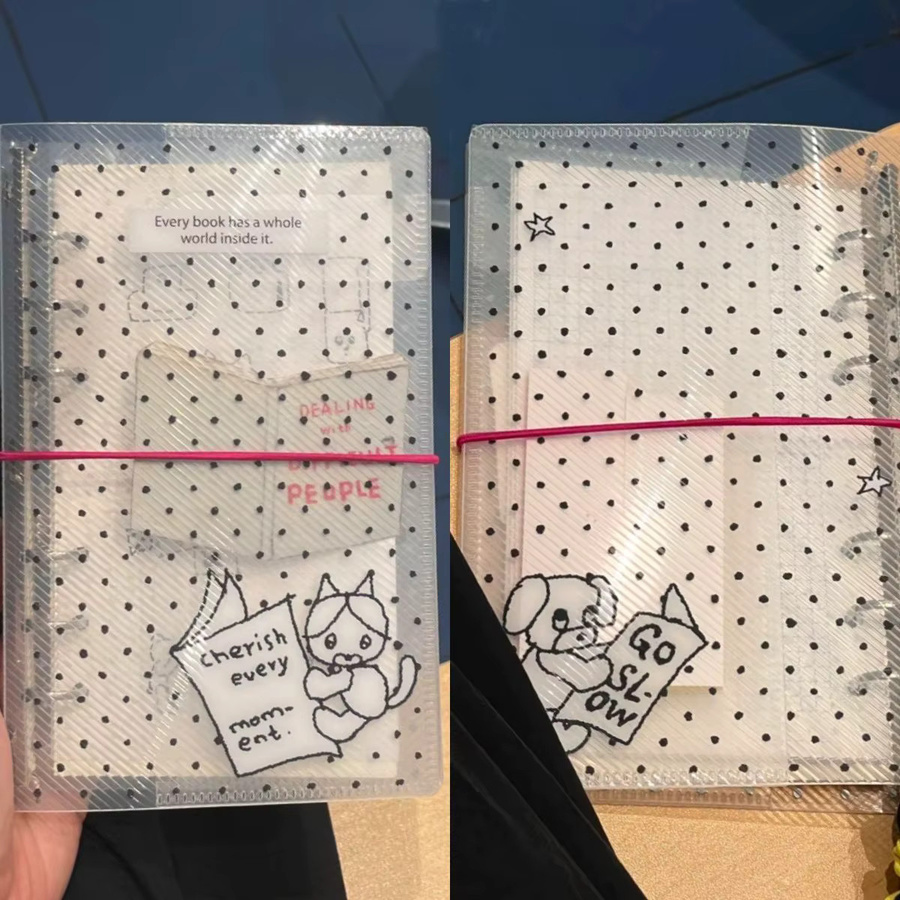 Coliky A6 Polka Dot Notebook Cover aus Kunststoff mit Aufklebern für lose Blätter und Fotos - Bild 2