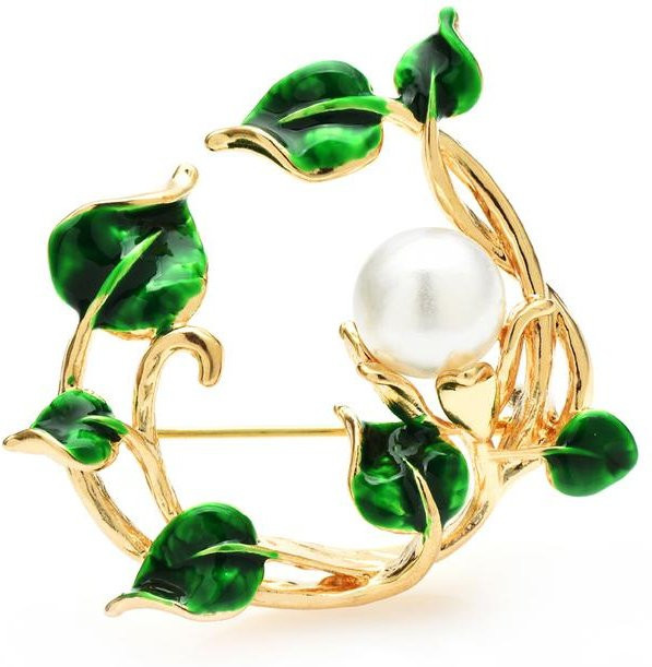 YIRAN Jewelry Brosche Blumenkranz, Emaille, Perle, weiß, Damen - Bild 1