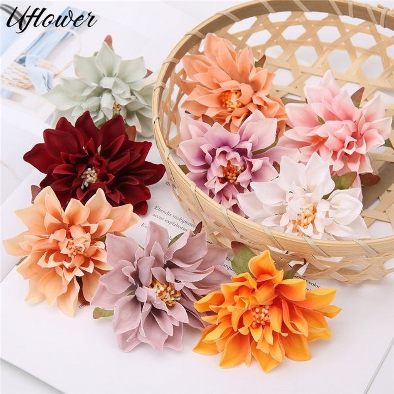10 Stück künstliche Dahlien-Blumenköpfe von Uflower in Weiß und Mehrfarbig aus Textil für DIY Dekoration und Hochzeiten - Bild 1