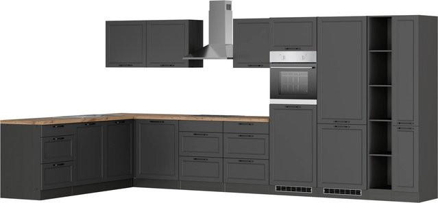 Held Winkelküche Kempten in Landhaus Optik mit Elektrogeräten, Farbe Grau/Graphit, Breite: 420 cm - Bild 1