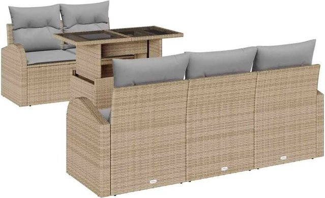vidaXL Garten-Sofa-Set 6-teilig aus Polyrattan in Beige mit Kissen und Metallrahmen für Terrasse und Garten - Bild 1