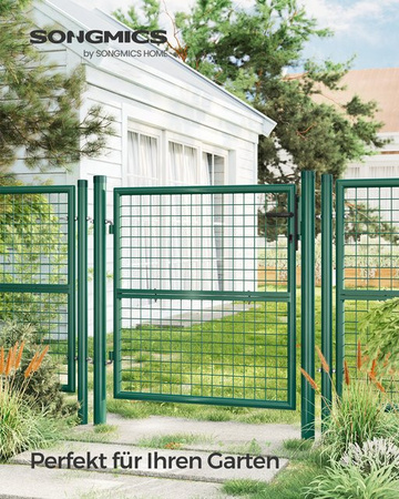 SONGMICS Gartentor aus verzinktem Stahl in Grün, abschließbare Gartentür mit Rundrohr, Höhe: 150 cm, Breite: 106 cm