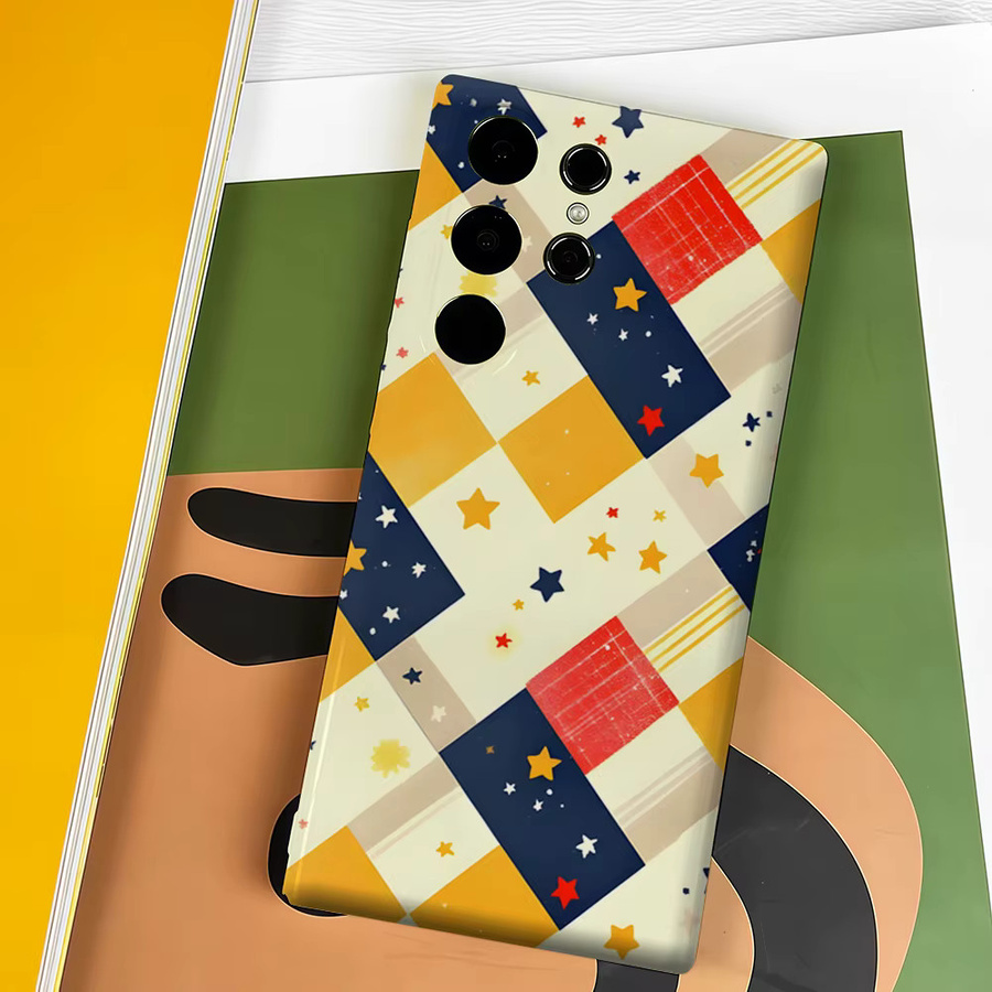 Potdemiel Handyhülle mit Retro Sternen-Schachbrett Design für Samsung Galaxy S26 S25 S24 S23 Ultra Plus, stoßfeste Doppelschicht Rückabdeckung, Mehrfarbig - Bild 4