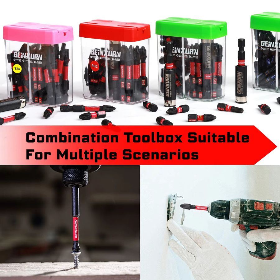 Geinxurn 43-teiliges Schlagschrauber-Bit-Set aus S2-Stahl in Multicolour mit Phillips, Pozi, Square, Torx und Hex Bits - Bild 6