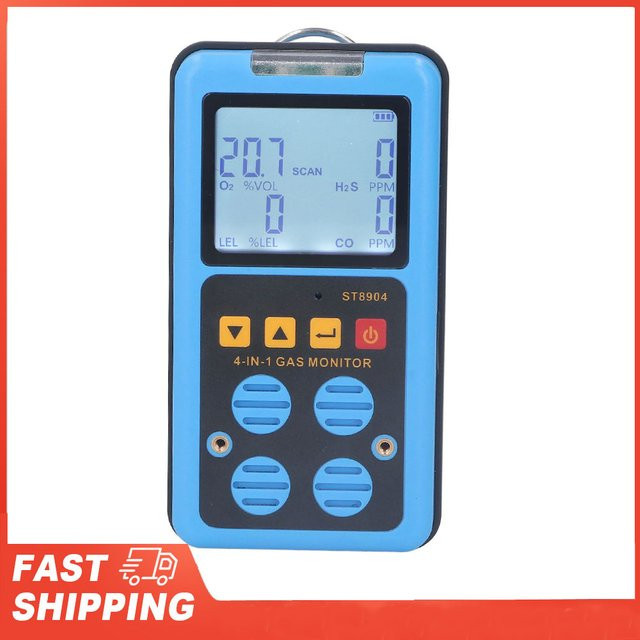 KKMOON 4-in-1 Gasmonitor für CO, H2S, O2 und LEL mit Ton-, Licht- und Vibrationsalarm sowie hintergrundbeleuchtetem Display in Blau - Bild 1