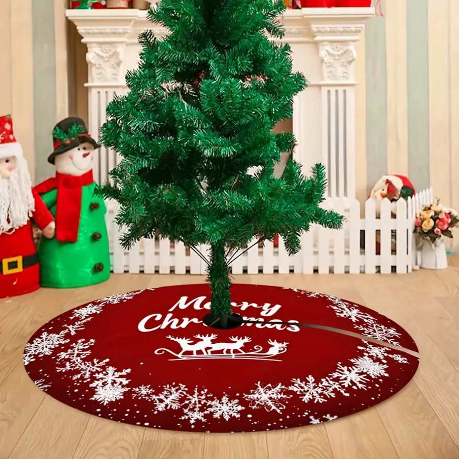 VIKAMA Weihnachtsbaumrock in Rot mit Schneeflocken- und Rentier-Print als weihnachtliche Dekoration - Bild 3
