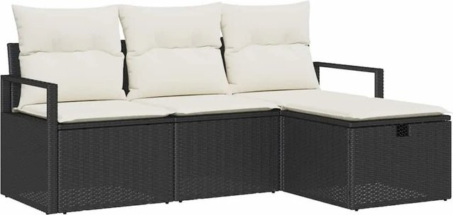 vidaXL Lounge-Set aus Poly-Rattan in L-Form mit 4-teiligem Polster-Set in Schwarz und Beige für Garten und Terrasse - Bild 1